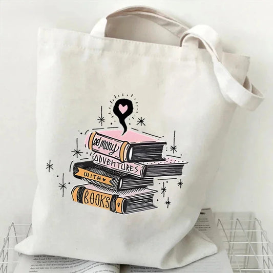 "Many Adventures with Books" Canvas Tote